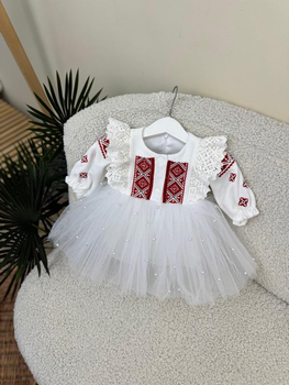 Сукня-вишиванка для дівчинки Family Tradition велюр сітка з намистинами 86 см біла Маленька гуцулочка