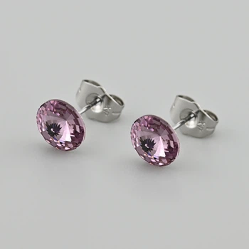 Сережки з кристалами Swarovski 53405 розмір 8х8 мм колір рожевий вага 1.0 г позолота Біле Золото