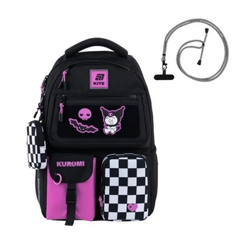 Рюкзак шкільний для підлітка Kite Education Teens Kuromi, для дівчаток, чорний (HK25-2587M-2)
