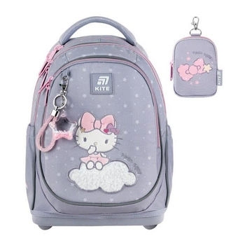Рюкзак школьный полукаркасный ортопедический для первоклассника Kite Education Hello Kitty, для девочек, серый (HK25-724S)