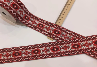 Тасьма декоративна ткана жакардова ширина 5 см Килимовий візерунок на білому 1метр