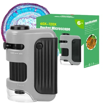 Кишеньковий дитячий мікроскоп Posket Microscope 60x-120x з LED підсвічуванням Навчальний для спостереження