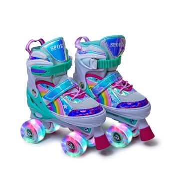 Раздвижные ролики квады Scale Sports размер 34-37 (светящиеся колеса). Rainbow Tiffany (1962757043)