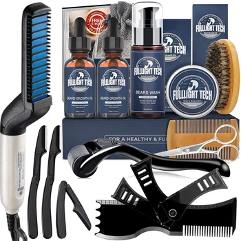 Великий набір для догляду за бородою та вусами Barbers, для росту бороди, бальзам, Випрямляч, шаблон