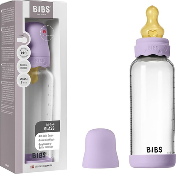 Скляна дитяча пляшечка BIBS Glass Baby Bottle Round Latex Boheme Violet - 240 ml, 2+m