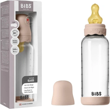 Стеклянная бутылочка BIBS Glass Bottle Round Latex Boheme Blush - 240 ml, 2+m