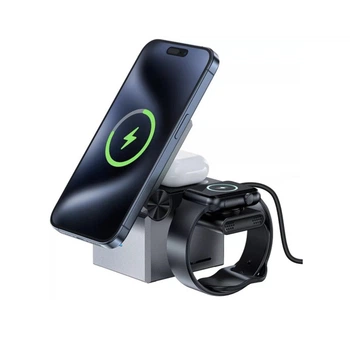 Беспроводное зарядное устройство ACEFAST E18 Rubik`s Cube 3-in-1 wireless charging holder, Metal Gray