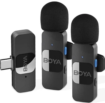 Петличный беспроводной двойной микрофон BOYA BY-V20 2.4G Type-C для смартфонов Android iPhone 15, 17, Air, Pro, Pro Max Черный