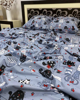 Комплект постельного белья Sweet-Dream Влюбленные коты 150 х 215 см полуторный серый