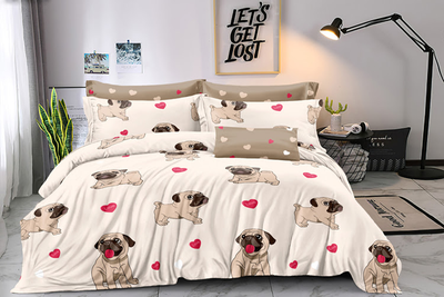 Комплект постельного белья Sweet-Dream Мопсы 150 х 215 см семейный бежевый