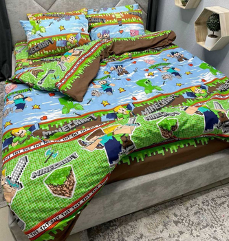 Комплект постільної білизни Sweet-Dream Майнкрафт 150 х 215 см полуторний синій
