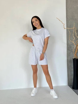 Жіночий літній костюм футболка з шортами Uaclothes 42-46 Сірий (like33094-133081360)