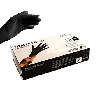 Рукавиці Ceros Fingers Black нітрилові M 100 шт. Чорні (4400115)