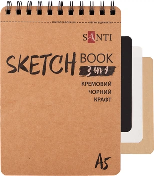 Скетчбук Santi Dual 3 в 1 для графіки A5 пружина (743282) (5056574456458)