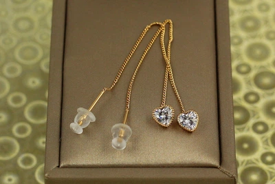 Сережки протяжки Xuping Jewelry камінчики сердечко 8,5 см золотисті