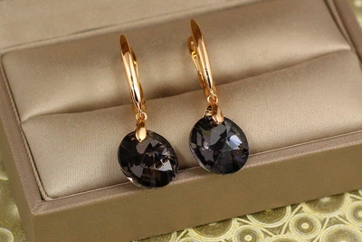 Сережки підвіски Xuping Jewelry Сваровські Балет із чорними каменями 3,2 см золотисті