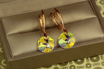 Серьги подвески Xuping Jewelry Сваровски Балет с желтыми камнями 3,2 см золотистые