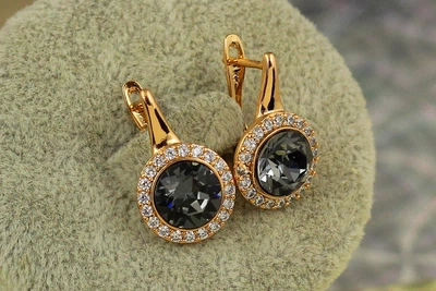 Серьги Xuping Jewelry Сваровски Романс с черными камнями 2 см золотистые