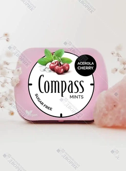 Леденцы освежающие без сахара со стевией Compass со вкусом ацеролы и вишни Acerola Cherry Fresh mints 14 г