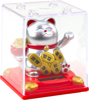 Figurka Lean Toys Chiński kot szczęścia w gablocie srebrny 9.5 cm (24554) (5905991056812)