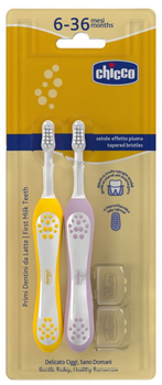 Szczoteczka do zębów dla dzieci Chicco First Milk Teeth Lila 6-36 m  Liliowa Żółta 2 szt (8058664174706)