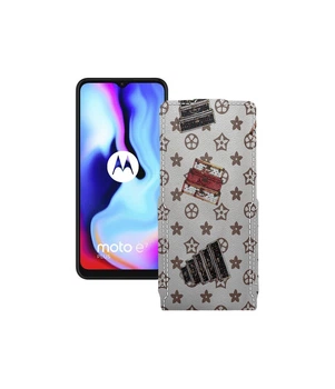 Чохол-флип з екошкіри для телефону Motorola Moto E7 Plus Луі-Вітон-білий