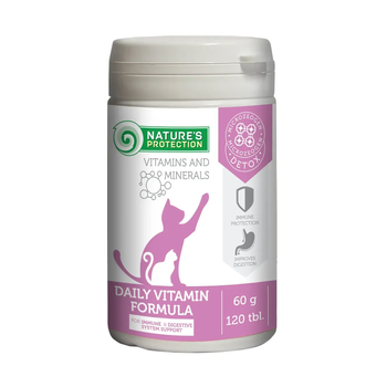 Пищевая добавка для укрепления иммунитета и пищеварения для котов Nature's Protection Daily Vitamins Formula, 120 табл.