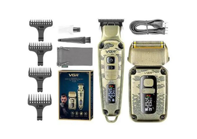 Набор для стрижки VGR Professional Hair Trimmer Shaver Set Аккумулятор, Сеть 220 В Li-Ion цвет золотистый