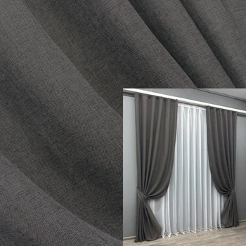 Комплект готових штор VR-Textil Льон Льон Мішковина № 1140ш Графітовий 100х270 см 2 шт (31-457)