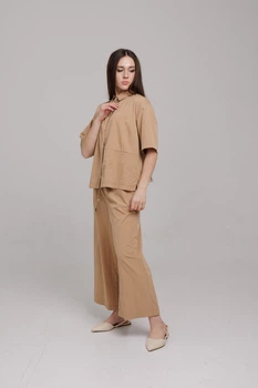 Штани кюлоти бежеві з плащової тканини Modna KAZKA MKTL3802/1 - 42