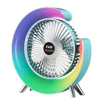 Портативний вентилятор настільний з кольоровим RGB підсвічуванням USB Desktop Fan 4076 180° з регулюванням нахилу