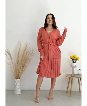 В'язаний жіночий кардиган на завязках ARTKNIT L-XL Помаранчевий (ak29004)