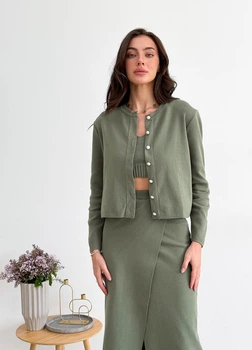 Жіночий в'язаний кардиган середньої довжини ARTKNIT L-XL Зелений (ak35039)