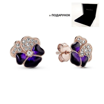 Серебряные серьги Пандора Pandora Rose Пурпурная фиалка + коробочка в подарунок 280781C01