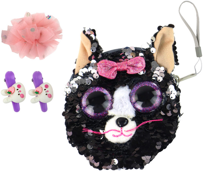 Zestaw akcesoriów do włosów Lean Toys Portfel + Spinki fioletowe 2 szt + Spinka różowa 1 szt (6902241803034)