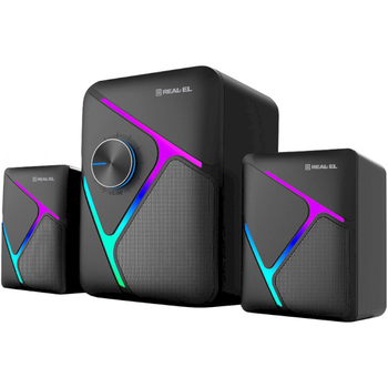 Компьютерная акустика REAL-EL M-320, 2.1, 11 Вт, питание от USB, RGB подсветка, черная