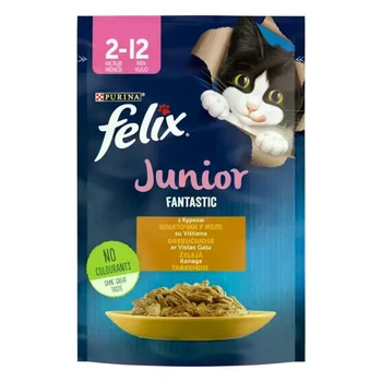 Вологий корм для кошенят Felix Fantastic Junior шматочки у желе курка 85 г (7613039832189)