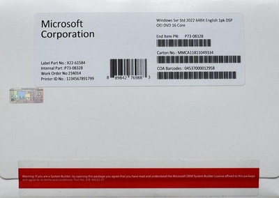 Microsoft Windows Server Standard 2022 64Bit OEM DVD 16 Core (P73-08328)