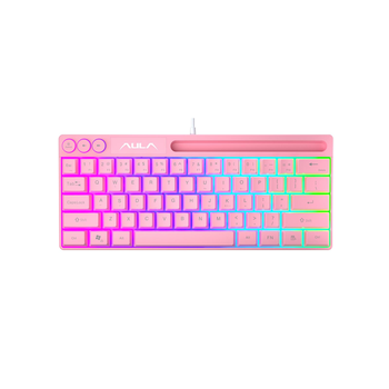 Мультимедийная мини-клавиатура Aula F3061 розовая с RGB подсветкой и подставкой для телефона мембранная проводная