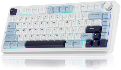 Бездротова механічна ігрова клавіатура з Hot-Swap AULA F75 White-Blue 2.4G/Bluetooth/Кабель RGB REAPER Світчі