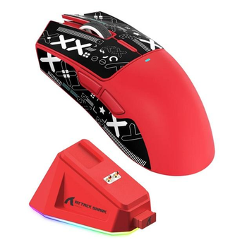 Игровая мышка Attack Shark X11, 3 вида подключения (2.4 G/Bluetooth/провод), с зарядной базой (ARGB док станция), 22000dpi, красная