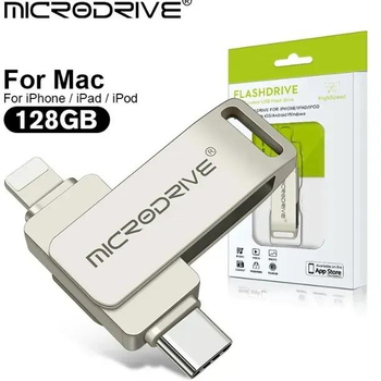 Флешка металева 2в1 128ГБ USB-Lightning для Apple iPhone, iPad, комп'ютера, Android Microdrive A3 128GB OTG Срібний