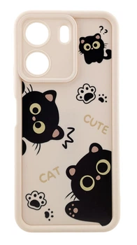 Чехол Shock Case Print для Poco C65 бампер силиконовый бежевый с рисунком котики