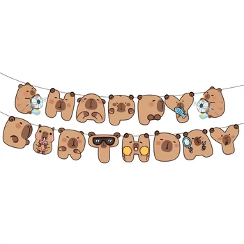 Гірлянда Розтяжка Паперова Happy Birthday Капібара Capibara Коричневий