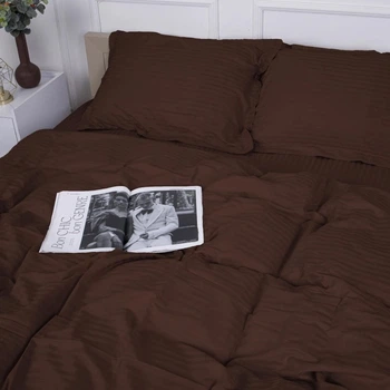 Комплект постельного белья MirSon Satin&nbsp;Stripe 30-0006&nbsp;Dark&nbsp;Brown 160х220 Полуторный Евро (2200005249444)