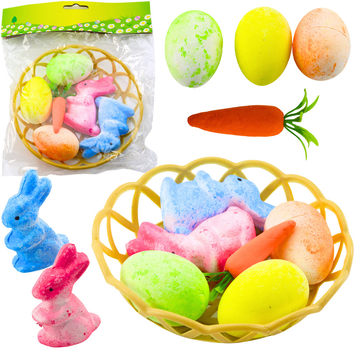 Zestaw dekoracji wielkanocnych Lean Toys Koszyk + Marchewka + Jajka 3 szt + Króliczki 2 szt (21320) (5905991037538)