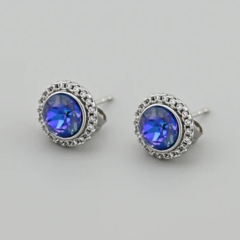Сережки з кристалами Swarovski 53412 розмір 10х10 мм колір сапфіровий вага 2.5 г позолота Біле Золото