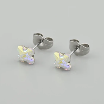 Сережки з кристалами Swarovski 53228 розмір 7х7 мм колір світанок вага 1.0 г позолота Біле Золото