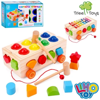 Деревянная игрушка Центр, каталка (на шнурке), сортер, фигурки (MD 0833)