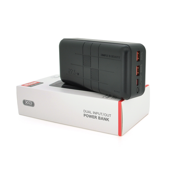 Зовнішній акумулятор powerbank xo pr189 ємність 30000 мач з підтримкою швидкої зарядки виходи usb та type c пластиковий корпус чорний